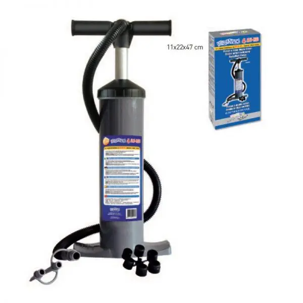 Pompe Manuelle Double Action Haute Pression 26 PSI (1,8 Bar) Avec Manomètre - 6 Buses Incluses - Idéale SUP, Kayak, Paddle, Matelas Gonflable