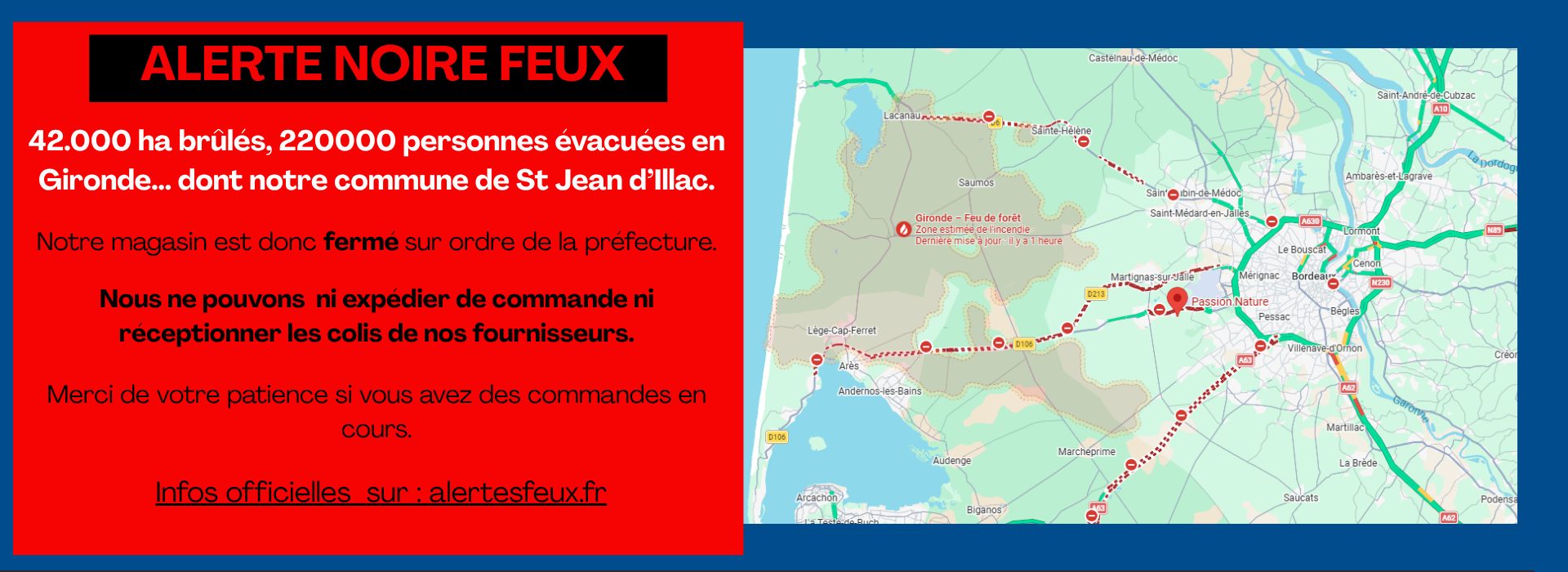 Alerte feux - magasin fermé